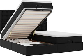 vidaXL Οθωμανικό κρεβάτι με στρώματα &amp; LEDs Μαύρο Faux Leather