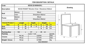 Καρέκλα Rawat Καρυδί 45x51x100cm (Σετ 2 ΤΕΜ)