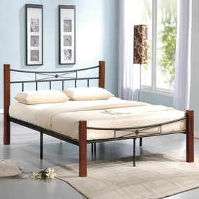 Κρεβάτι Διπλό FLORA Μέταλλο/Ξύλο Μαύρο/Καρυδί 168x212x82 (Στρώμα 160x200)cm