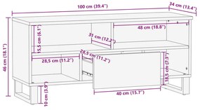 Έπιπλο Τηλεόρασης 100 x 34 x 46 εκ. Μασίφ Ακατέργ. Ξύλο Μάνγκο - Καφέ