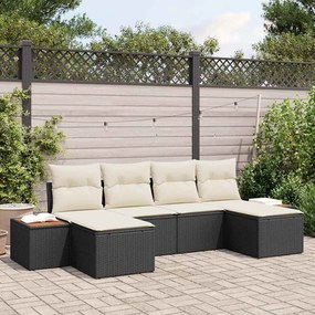 vidaXL Σετ Καναπέ Κήπου με μαξιλάρι 6 pcs Μαύρο και Κρέμα Πολυ Ρατάν