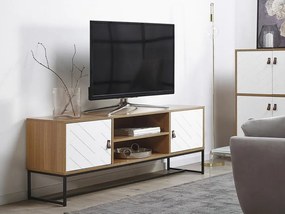 Τραπέζι Tv Berwyn B102, Άσπρο, Ανοιχτό χρώμα ξύλου, Μαύρο, 150x55x40cm, 28 kg | Epipla1.gr