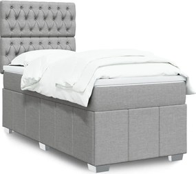 vidaXL Κρεβάτι Boxspring με Στρώμα Ανοιχτό Γκρι 90x200 εκ. Υφασμάτινο