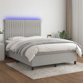 vidaXL Κρεβάτι Boxspring με Στρώμα & LED Αν.Γκρι 140x200εκ. Υφασμάτινο