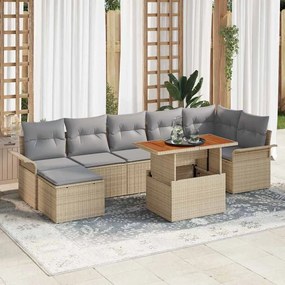 vidaXL Σετ Καναπέ Κήπου με αποθήκευση 8 pcs Μπεζ Πολυ ράταν