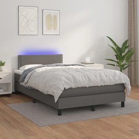 vidaXL Κρεβάτι Boxspring με Στρώμα & LED Γκρι 120x200 εκ. Συνθ. Δέρμα