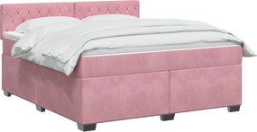 vidaXL Κρεβάτι Box Spring με Στρώμα και LED Ροζ 140 x 200 cm Βελούδο