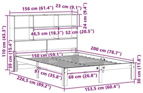Κρεβάτι Βιβλιοθήκη Χωρίς Στρώμα 150x200 εκ Μασίφ Ξύλο Πεύκου - Λευκό