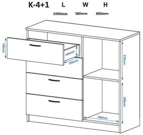 Ξύλινη Συρταριέρα Κ-4+1  Ρουστίκ 100x38x90