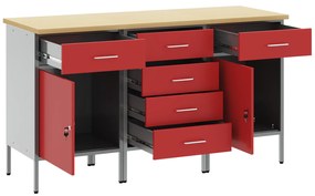 vidaXL Σετ Εργαστηρίου 3 Τεμαχίων  Κόκκινο και Γκρι - Σατέν Ξύλο και Χάλυβας