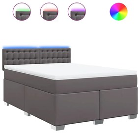 Κρεβάτι Boxspring με Στρώμα Γκρι 140x200εκ. από Συνθετικό Δέρμα - Γκρι