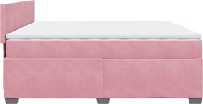 vidaXL Κρεβάτι Boxspring με Στρώμα Ροζ 200x200 εκ. Βελούδινο