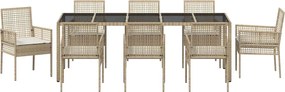 vidaXL Σέτ φαγητού για κήπο 9 pcs Μπεζ συνθετικό ρατάν