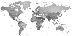 Εικόνα του παγκόσμιου χάρτη σε ασπρόμαυρα χρώματα - 120x80