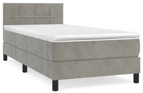 Κρεβάτι Boxspring με Στρώμα Ανοιχτό Γκρι 100x200 εκ. Βελούδινο - Γκρι