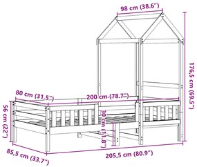 Πλαίσιο Κρεβατιού με Οροφή Λευκό 80x200 εκ. Μασίφ Ξύλο Πεύκου - Λευκό