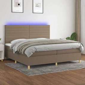 vidaXL Κρεβάτι Boxspring με Στρώμα & LED Taupe 200x200 εκ. Υφασμάτινο