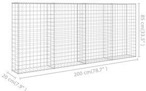 Συρματοκιβώτιο Τοίχος 200x20x85 εκ. Γαλβαν. Ατσάλι + Καλύμματα - Ασήμι