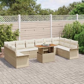 vidaXL Σετ Καναπέ Κήπου με αποθήκευση 11 pcs Μπεζ Πολυ ράταν