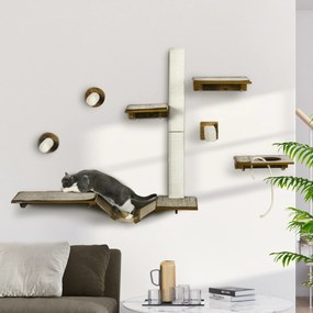 PawHut Σετ σκάλας για γάτες, τοίχος αναρρίχησης, 8 τεμάχια, έως 8 kg, ανθεκτικό, Καφέ/Κρεμ λευκό