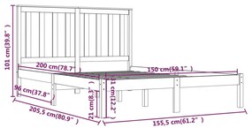 vidaXL Πλαίσιο Κρεβατιού Λευκό 150 x 200εκ Μασίφ Ξύλο Πεύκου King Size