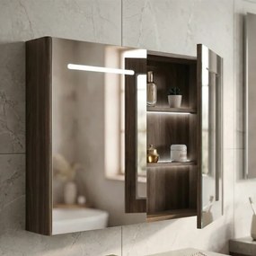 Martin Lavare 100 Led Walnut - Καθρέπτης μπάνιου με ντουλάπι (93x12x70)