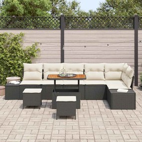 vidaXL Σετ Καναπέ Κήπου με μαξιλάρι 9 pcs Μαύρο, Κρέμα 90 x 55 x 71 cm