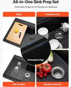 VEVOR 84 cm Granite Kitchen Sink Top Mount Single Bowl Drop-In Basin for RV Bar