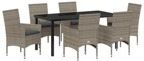 vidaXL Σέτ φαγητού για κήπο με μαξιλάρι 7 pcs Γκρι Πολυ ράταν