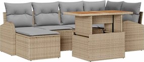 vidaXL Σετ Καναπέ Κήπου με αποθήκευση 7 pcs Μπεζ Πολυ ράταν