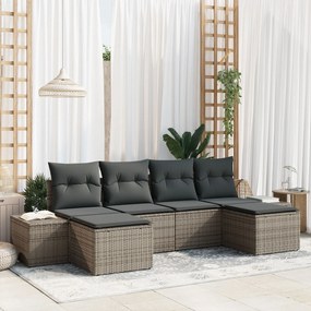 vidaXL σετ 6 κομματιών καναπέ κήπου με μαξιλάρια σε γκρι πολυ ρατάν