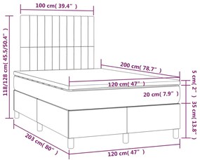 Κρεβάτι Boxspring με Στρώμα Ανοιχτό Γκρι 120x200 εκ. Βελούδινο  - Γκρι