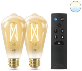 Έξυπνη Λάμπα 2xE27 50W ST64 LED Κεχριμπάρι Σετ Τηλεχειριστήριο Νήματος 3CCT Dimmable 929003057022 Wiz-929003057022-Κεχριμπάρι 929003057022