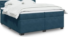 vidaXL Κρεβάτι Boxspring με Στρώμα Μπλε 200x200 εκ. Βελούδινο