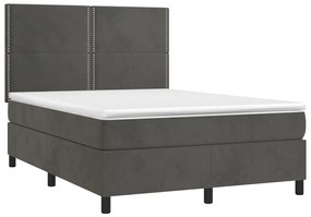 vidaXL Κρεβάτι Boxspring με Στρώμα & LED Σκ. Γκρι 140x200εκ. Βελούδινο