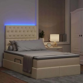vidaXL LED Κρεβάτι αποθήκευσης με στρώμα Κρέμ 120 x 200 cm Ύφασμα