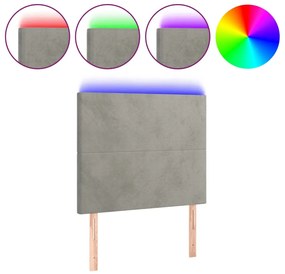 vidaXL Κεφαλάρι Κρεβατιού LED Ανοιχτό Γκρι 90x5x118/128 εκ. Βελούδινο