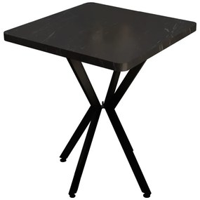 Τραπέζι Prestone μαύρο μαρμάρου μελαμίνης-μαύρο μέταλλο 70x70x75εκ 70x70x75 εκ.