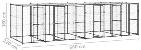 Κλουβί Σκύλου Εξωτ. Χώρου με Στέγαστρο 14,52 μ² από Ατσάλι - Μαύρο