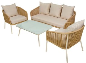 SALSA Rope Set Σαλόνι Κήπου ALU, Απόχρωση Μπεζ-Εκρού: Τραπέζι 2 Θέσιος 2 Πολυθρόνες 100x60x37-155x73x70-68x73x70cm Ε256,2