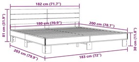 Πλαίσιο Κρεβατιού Μαύρο 180 x 200 εκ. Επεξ. Ξύλο &amp; Μέταλλο - Μαύρο