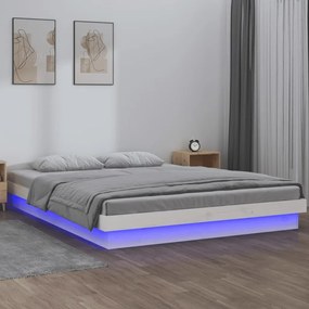 Πλαίσιο Κρεβατιού με LED Λευκό 120 x 200 εκ. από Μασίφ Ξύλο - Λευκό