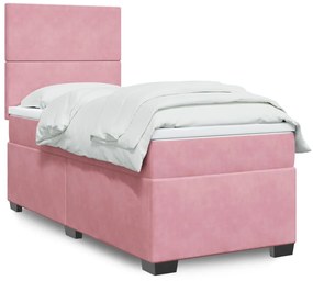 vidaXL Κρεβάτι Boxspring με Στρώμα Ροζ 100x200 εκ. Βελούδινο