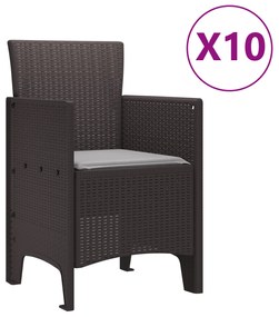 vidaXL Σετ Τραπεζαρίας Κήπου 11 Τεμαχίων με Μαξιλάρια Καφέ Πολυ Ρατάν