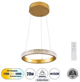 Κρεμαστό Φωτιστικό Οροφής LED 20W 2356lm DIAMOND Globostar 61127 Χρυσό