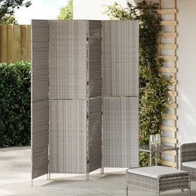 vidaXL Χώρισμα Δωματίου 4 Πάνελ Φορητό Γκρι 195x180 εκ Πολυ Ράτταν