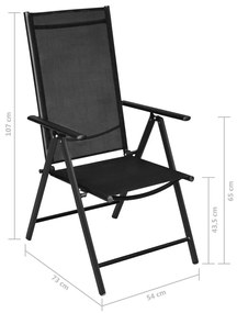 Καρέκλες Κήπου Πτυσσόμενες 2 τεμ. Μαύρες Αλουμίνιο / Textilene - Μαύρο