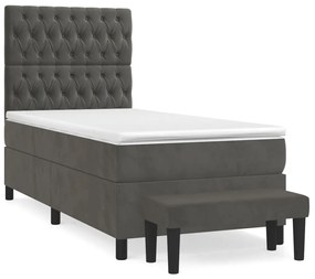 vidaXL Κρεβάτι Boxspring με Στρώμα Σκούρο Γκρι 90x190 εκ. Βελούδινο