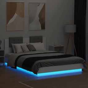 vidaXL Πλαίσιο Κρεβατιού με Κεφαλάρι/LED Λευκό 150 x 200 εκ