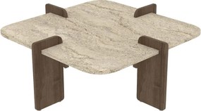 Τραπεζάκι Σαλονιού Τραβερτίνη / Καρυδί MEVA 90x90x35